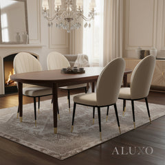 Olle Beige Leather Dining Chair | Art Deco Inspired with Gold Capped Legs