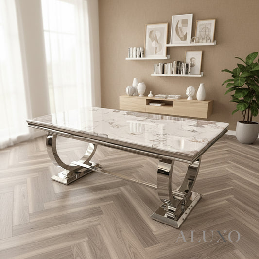 Orvar 180cm Marble Dining Table with Double Ring Chrome  Base – 5 Colours Options