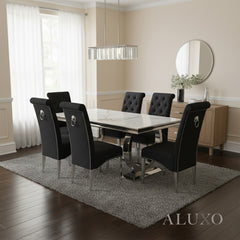 Orvar 180cm Marble Dining Table with Double Ring Chrome Base – White | Light Grey | Cream | Black&Gold