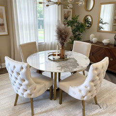 Oskar Cream Velvet Dining Chair | Deep Button Back with Gold Legs