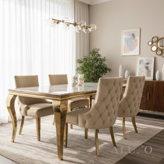 Oskar Cream Velvet Dining Chair | Deep Button Back with Gold Legs