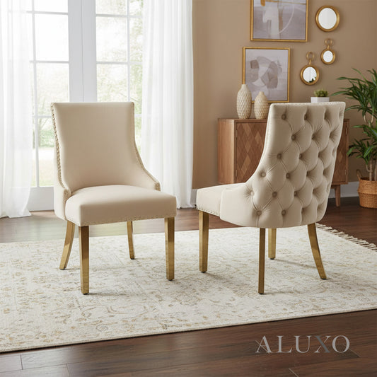 Oskar Cream Velvet Dining Chair | Deep Button Back with Gold Legs