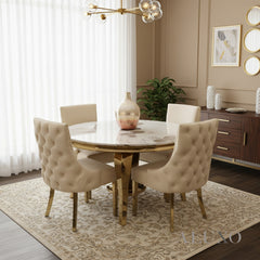 Oskar Cream Velvet Dining Chair | Deep Button Back with Gold Legs