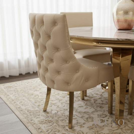 Oskar Cream Velvet Dining Chair | Deep Button Back with Gold Legs