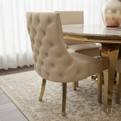 Oskar Cream Velvet Dining Chair | Deep Button Back with Gold Legs