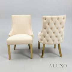 Oskar Cream Velvet Dining Chair | Deep Button Back with Gold Legs
