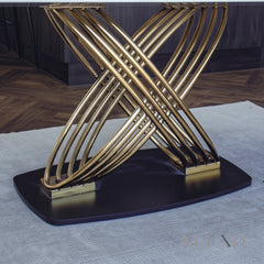 Ostuni 1.8m Slimline Gold Dining Set – White Sintered Stone Table with 4/6 Olivia Beige Velvet Chairs