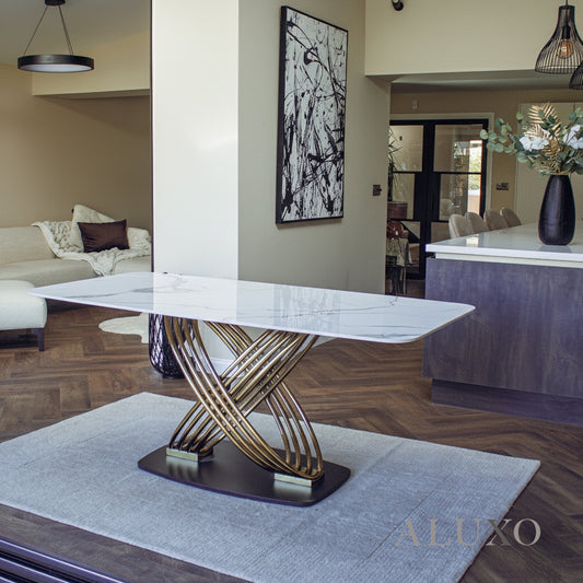 Ostuni 180cm Slimline Oval-Rectangular Dining Table – Polar White Sintered Stone Top