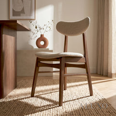 ALUXO® Oxford Walnut Upholstered Back Dining Chair in Oatmeal Bouclé – Set of 2