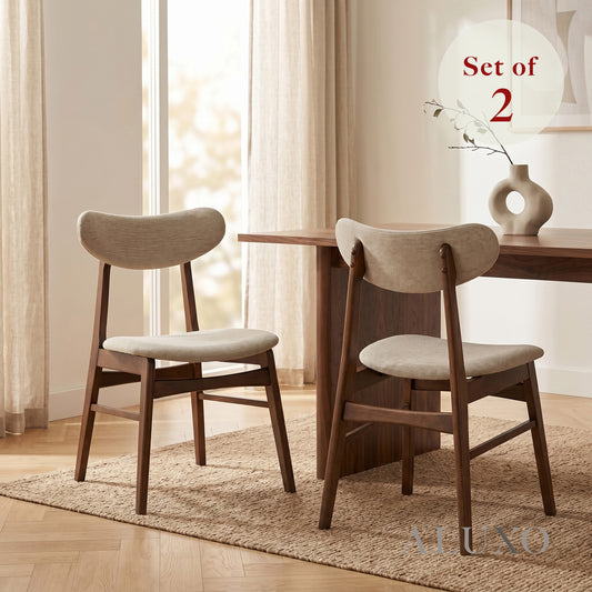 ALUXO® Oxford Walnut Upholstered Back Dining Chair in Oatmeal Bouclé – Set of 2