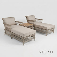 Porto Scandi-Coastal Sun Lounger Set – 2 Rattan Loungers & Acacia Table
