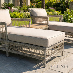 Porto Scandi-Coastal Sun Lounger Set – 2 Rattan Loungers & Acacia Table