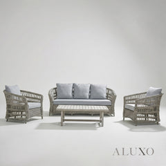 Pura Scandi-Coastal 3-Seater Outdoor Sofa Set – Beige Rattan & Acacia Wood