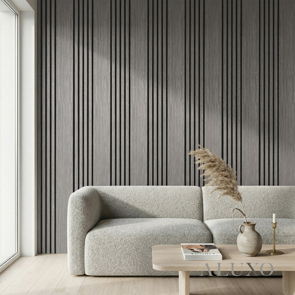 Panelux™ Pro Wide Random Rhythmic Slat Grey Oak Wall Panels - 240cm x 30cm (Set Of 2)