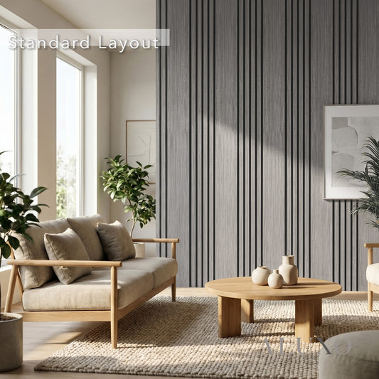 Panelux™ Pro Wide Random Rhythmic Slat Grey Oak Wall Panels - 240cm x 30cm (Set Of 2)