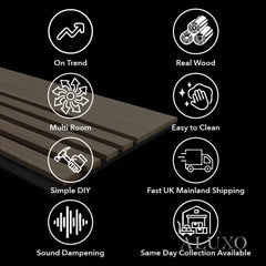 Panelux™ Pro Wide Random Rhythmic Slat Walnut Wall Panels - 240cm x 30cm (Set Of 2)
