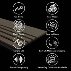 Panelux™ Pro Wide Random Rhythmic Slat Black Oak Wall Panels - 240cm x 30cm (Set Of 2)