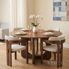 ALUXO® Remy 137cm Round Walnut Dining Table - Ebony Sculptural Base