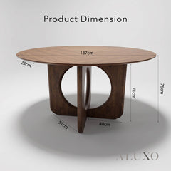 ALUXO® Remy 137cm Round Walnut Dining Table - Ebony Sculptural Base