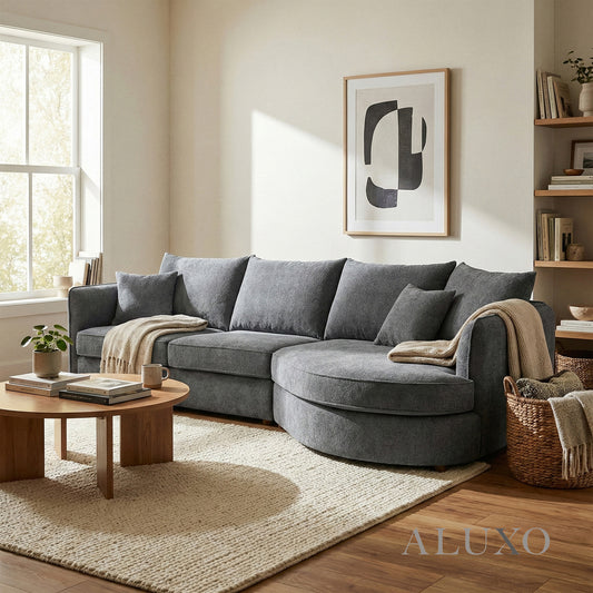 ALUXO® Rubin Right Hand Facing (RHF) Corner Sofa – Charcoal Grey Bouclé