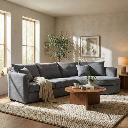 ALUXO® Rubin Right Hand Facing (RHF) Corner Sofa – Charcoal Grey Bouclé