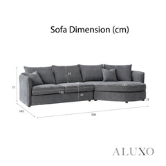 ALUXO® Rubin Right Hand Facing (RHF) Corner Sofa – Charcoal Grey Bouclé