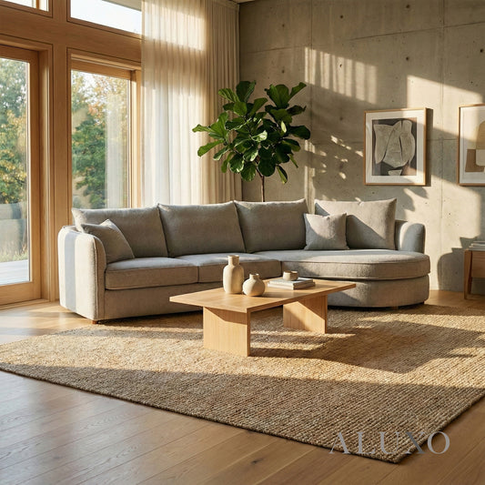 ALUXO® Rubin Right Hand Facing (RHF) Corner Sofa – Pebble Grey Bouclé