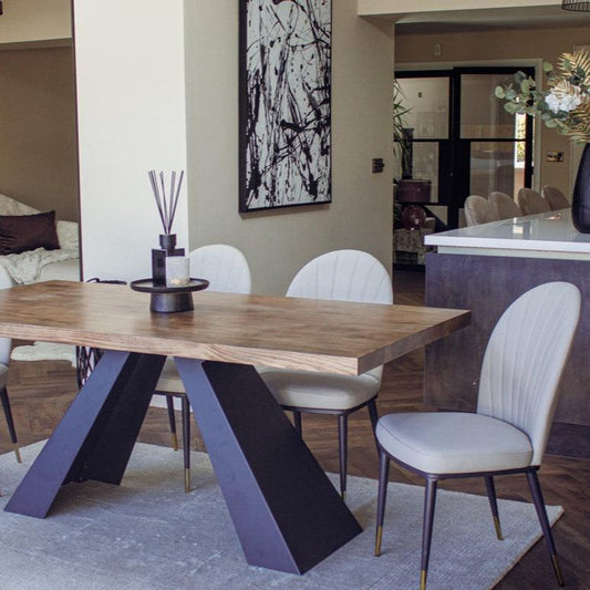Akira 180cm Solid Pine Wood Dining Table with Matte Black Legs