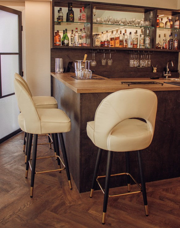 Bjorn Bar Stools in Cream Leather