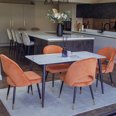 Anders 140cm Stone Dining Set with 4 Rust Velvet Chairs