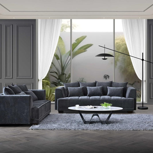 ALUXO® Gramercy 3 & 2 Seater Sofas in Steel Grey Velvet – Modern Luxury