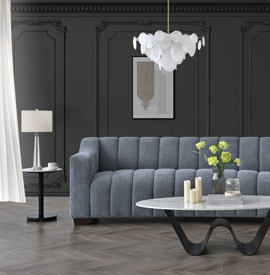 ALUXO® Astoria 3-Seater Sofa in Iron Grey Bouclé Fabric – Deep Channel Stitching
