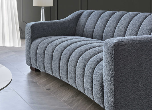ALUXO® Astoria 3-Seater Sofa in Iron Grey Bouclé Fabric – Deep Channel Stitching