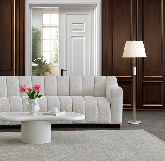 ALUXO® Astoria 3 Seater Sofa in Oatmeal Beige Bouclé Fabric – Deep Channel Stitching