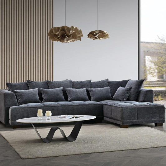 ALUXO® Gramercy Right-Hand Corner Sofa – Steel Velvet Bouclé Fabric