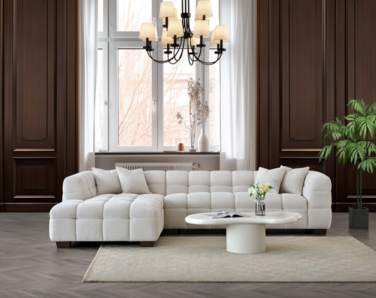ALUXO® Tribeca Bubble Left Hand Corner Sofa – Oatmeal Beige Bouclé Fabric