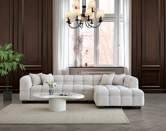 ALUXO® Tribeca Bubble Right Hand Corner Sofa – Oatmeal Beige Bouclé Fabric