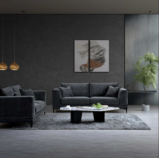 ALUXO® Lenox 3 & 2 Seater Sofa – Steel Grey Velvet | Mid-Century Modern Comfort