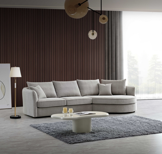 ALUXO® Rubin Right Hand Corner Chaise Sofa in Pebble Bouclé Fabric