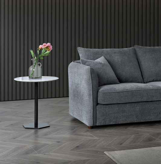 ALUXO® Rubin Right Hand Corner Chaise Sofa in Charcoal Grey Bouclé Fabric