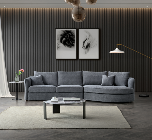 ALUXO® Rubin Right Hand Corner Chaise Sofa in Charcoal Grey Bouclé Fabric