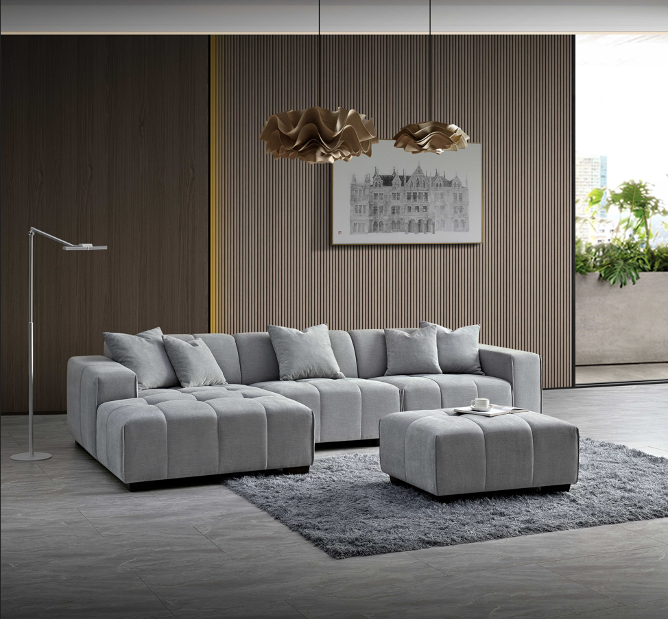 ALUXO® Leonard Left Hand Corner Sofa – Cloudy Grey Bouclé Fabric
