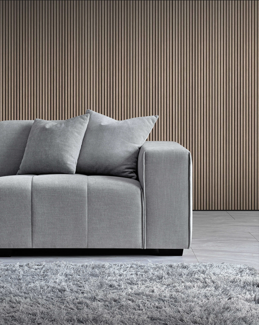 ALUXO® Leonard Left Hand Corner Sofa – Cloudy Grey Bouclé Fabric