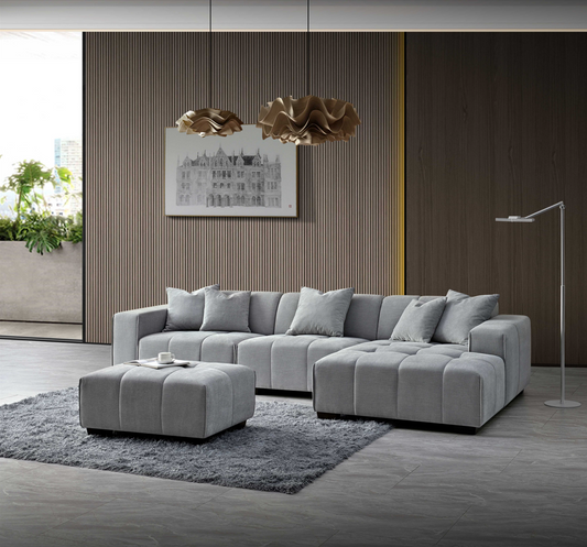 ALUXO® Leonard Right Hand Corner Sofa – Cloudy Grey Bouclé Fabric
