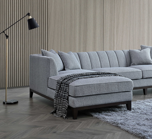ALUXO® Cooper Left Hand Corner Sofa – Dolphin Grey Bouclé Fabric
