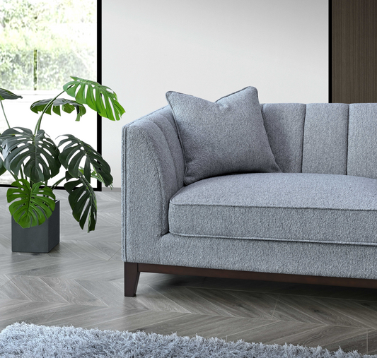 ALUXO® Cooper 3 Seater Sofa in Dolphin Grey Bouclé Fabric – Mid Century Modern Design