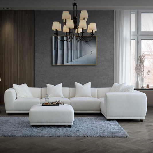 ALUXO® Lottie Modular Corner Sofa with Footstool – Polar White Bouclé