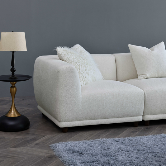 ALUXO® Lottie Modular Corner Sofa with Footstool – Polar White Bouclé