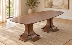 Alice 200cm Boat Shape Walnut Dining Table with Flared Pedestals
