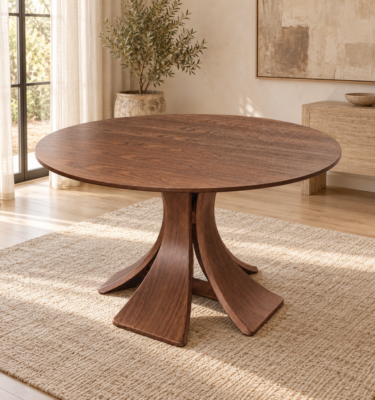 Alice 120cm Round Walnut Dining Table with Flared Pedestal Base